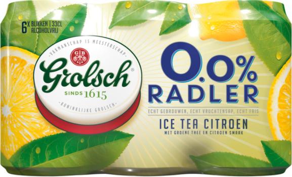 Grolsch 0.0% Radler Ice Tea Citroen set van 6 blikjes á 0,33 liter Grolsch 0.0% Radler Ice Tea Citroen set van 6 blikjes á 0,33 liter